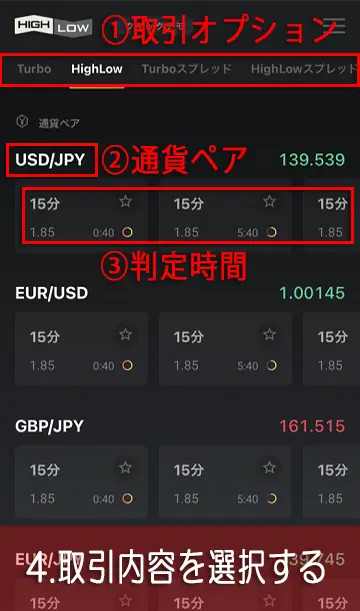 スマホのデモ取引手順