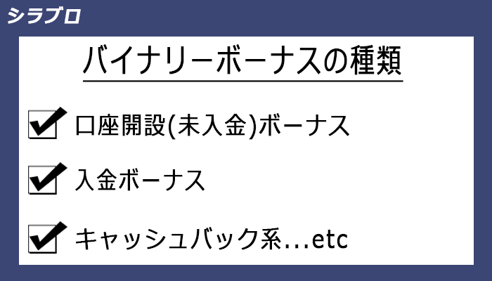 バイナリーオプションボーナスの種類