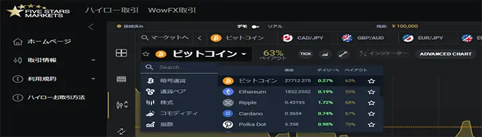 ファイブスターズマーケッツの仮想通貨取引