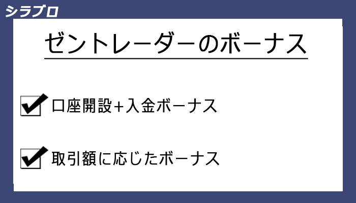 ゼントレーダーのキャッシュバックボーナスの種類