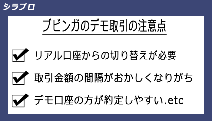 ブビンガバイナリーのデモ取引の注意点