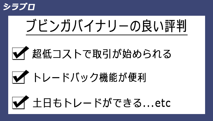 ブビンガバイナリーの良い評判